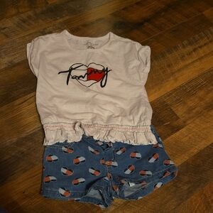 Tommy Hilfiger White Tee and Blue Patterned Shorts